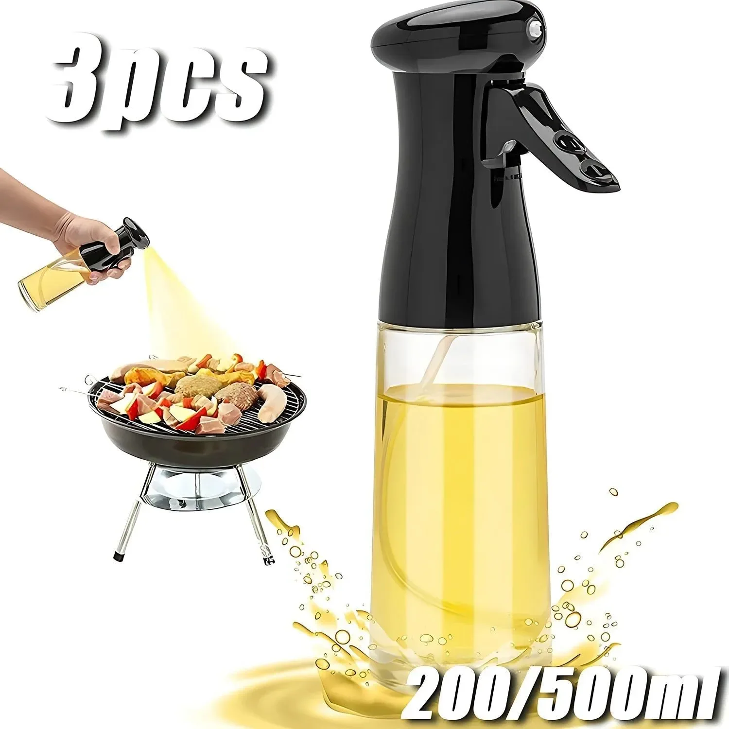 High-End 3 Pack Oil Sprayer Bottle Set - 200ml 500ml for Cooking Fitness and BBQ Sophisticated