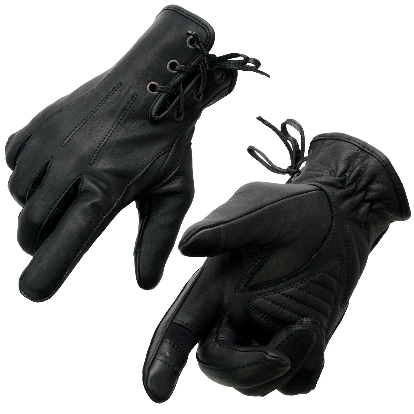 Crafted Milwaukee Leather MG7770 Women's Black Leather I - Touchscreen Compatible Laced Wrist Motorcycle Hand Gloves W Gel Palm Organic