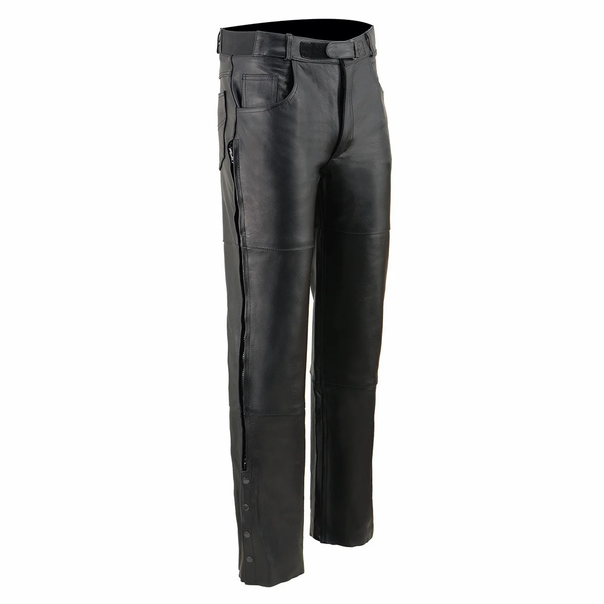 Verified Milwaukee Leather SH1150 Men's Black Leather Motorcycle Over Pants with Jean Style Pockets Refined