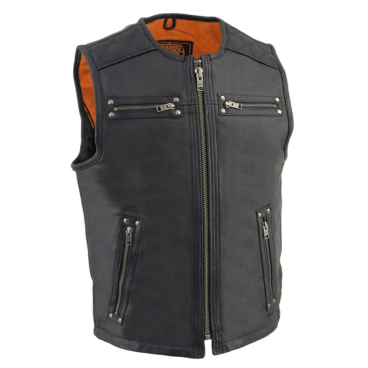 First-Class Milwaukee Leather MLM3550 Men's Black Zipper Front Long Length Leather Vest Flexible