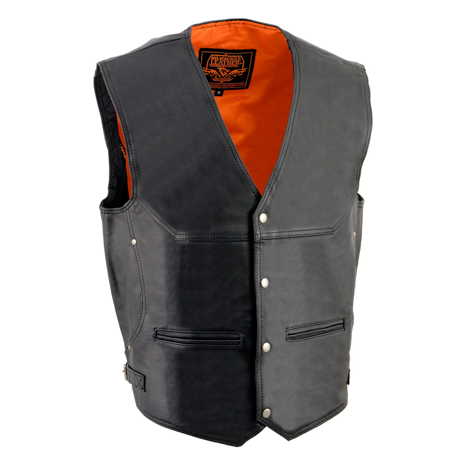 Smart Milwaukee Leather ML1927 Men's Black Premium Leather Side Buckle Motorcycle Rider Vest w Eagle Nickel Snaps Closure Premium Material