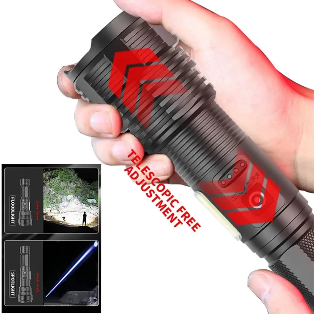 Sophisticated Powerful Zoomable LED Flashlight with Side Light 5 Gears IPX4 Waterproof Exceptional