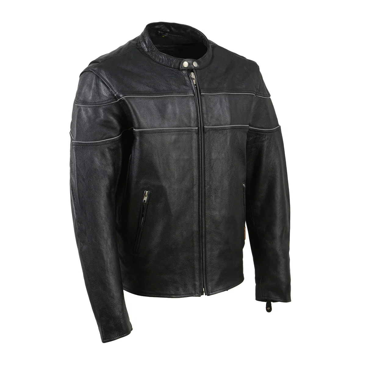 Flexible XKM1004 Men's Black Leather Vented Jacket with Reflective Piping Natural