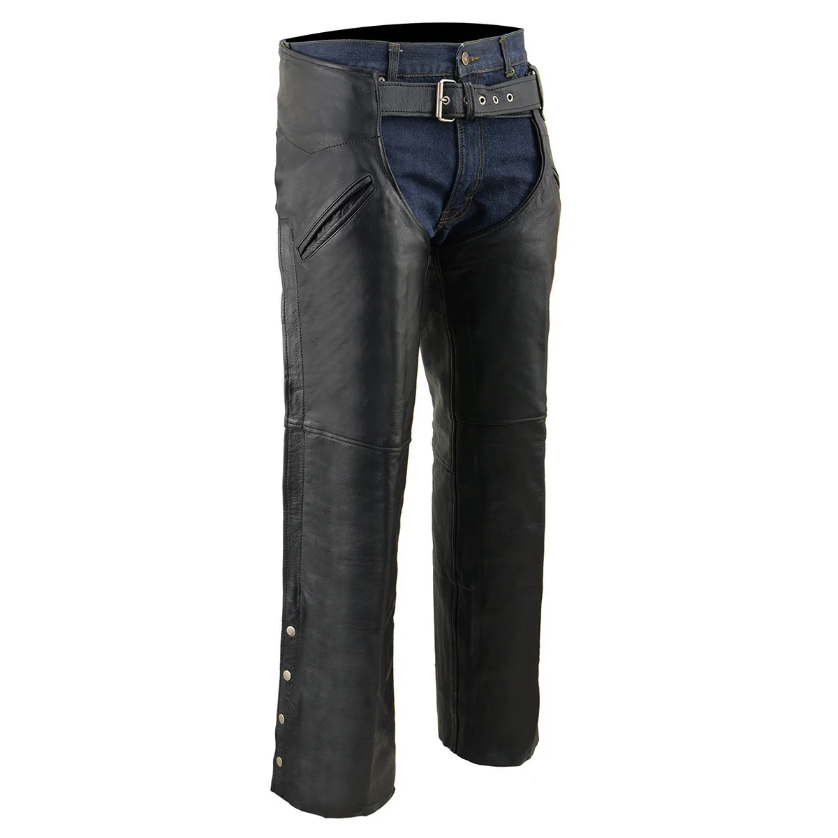 High-Quality Milwaukee Leather Men's Black Leather Slash Pocket- Biker Motorcycle Riders Chap- SH1103NL Flexible