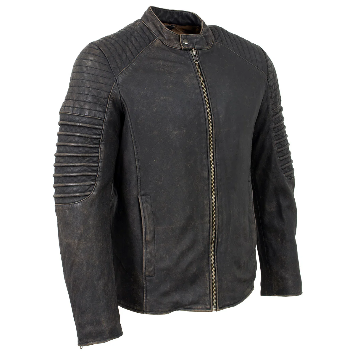 Long-Lasting Milwaukee Leather Vintage SFM1808 Men's Brown Leather Seamed Shoulder Zipper Front Jacket Healthy