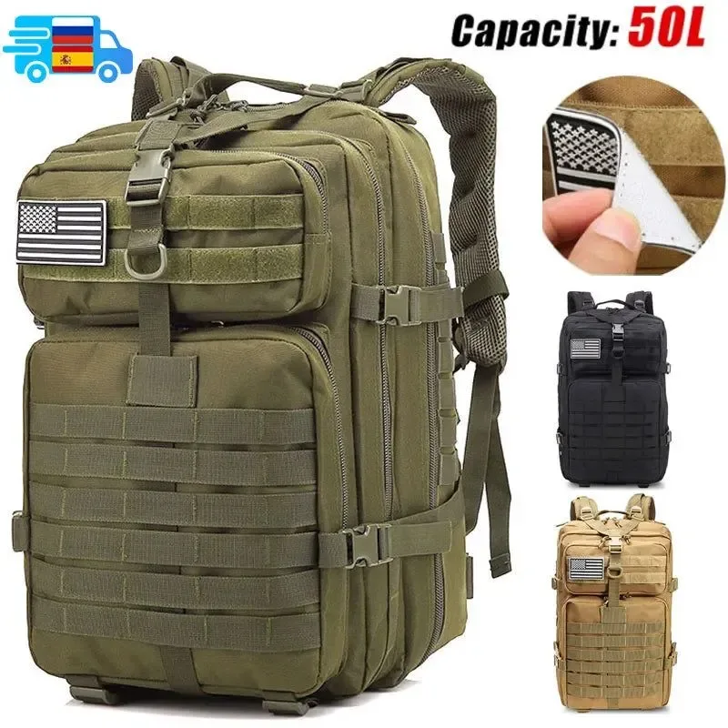 Green Large Capacity Waterproof Tactical Backpack for Men - 50L Outdoor Bug Rucksack for Hiking Camping Hunting Professional