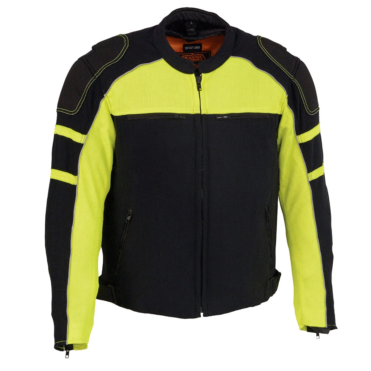 Milwaukee Leather Men's Black and Neon Green CE Armored All Season Textile Motorcycle Riding Jacket - MPM1791 Practical