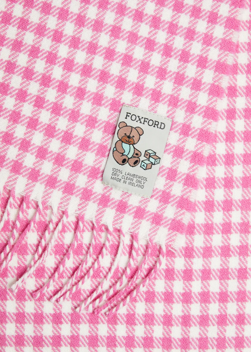 Relaxed Foxford Pink Gingham Lambswool Baby Blanket Fashionable