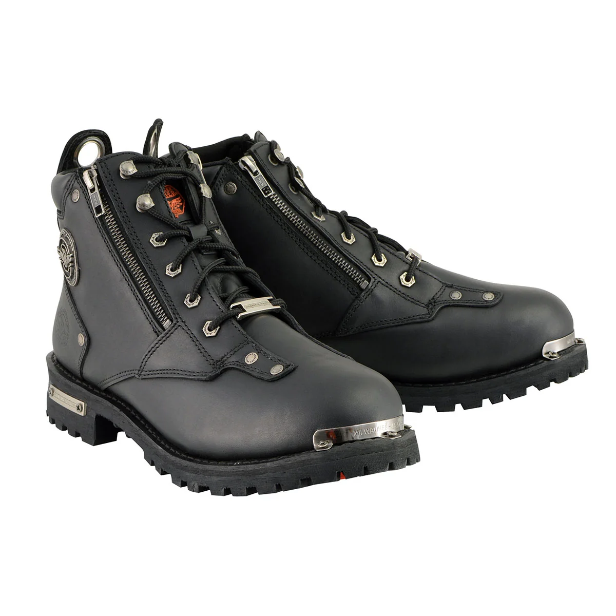 Classic Milwaukee Leather MBM103W Men's Black Leather Lace-Up Wide-Width Biker Boots w DualSide Zipper Entry User-Friendly