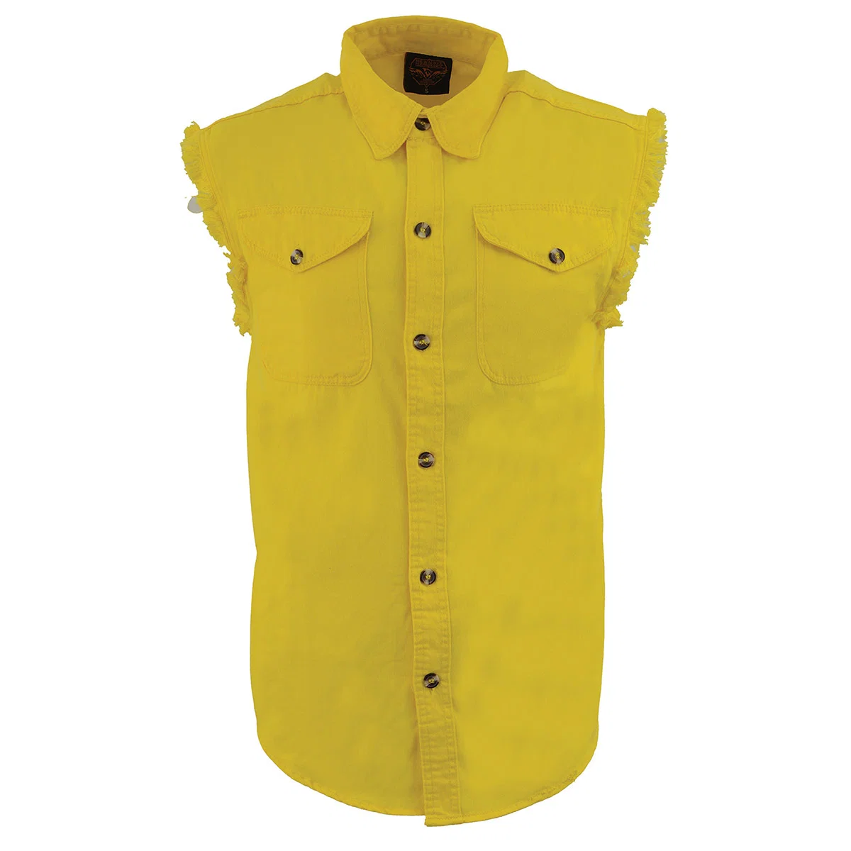 Classic Milwaukee Leather DM4008 Men's Yellow Lightweight Denim Shirt with with Frayed Cut Off Sleeveless Look Clean