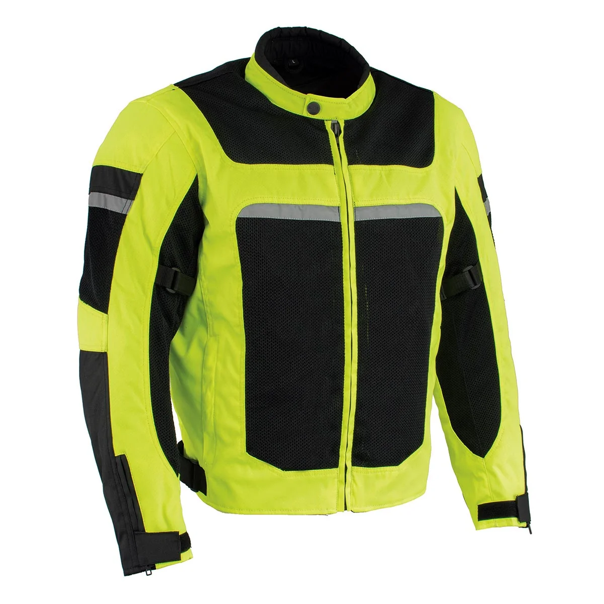 World-Class Milwaukee Leather MPM1794 High Vis Green Armored Mesh Racer Jacket with Reflective Piping for Men - All Season Jacket Fashionable