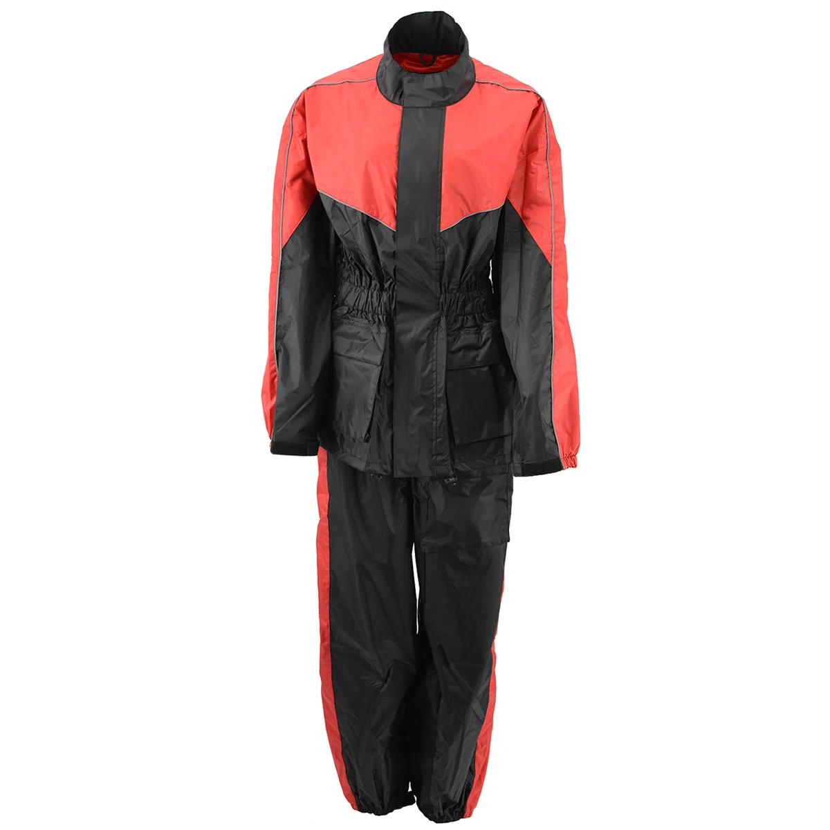 High-End NexGen Ladies XS5001 Black and Red Water Proof Rain Suit with Reflective Piping Secure