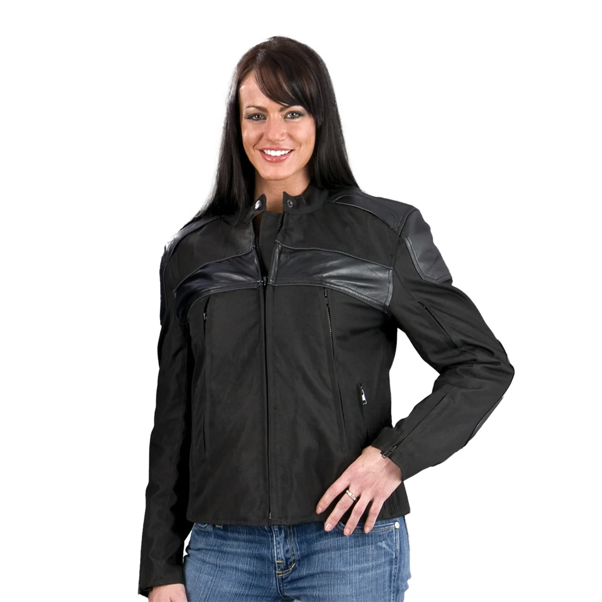 Dependable NexGen SH1971 Women's Black Textile and Leather Motorcycle Racer Jacket Carefully Designed