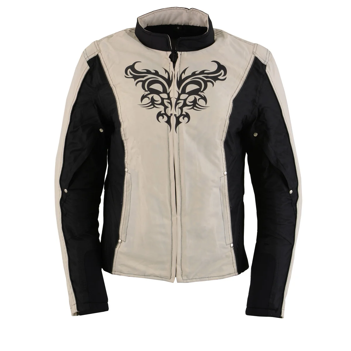 Superior Milwaukee Leather SH2366 Women's'Reflective Tribal' Black and Cream Armored Motorcycle Textile Jacket Consistent