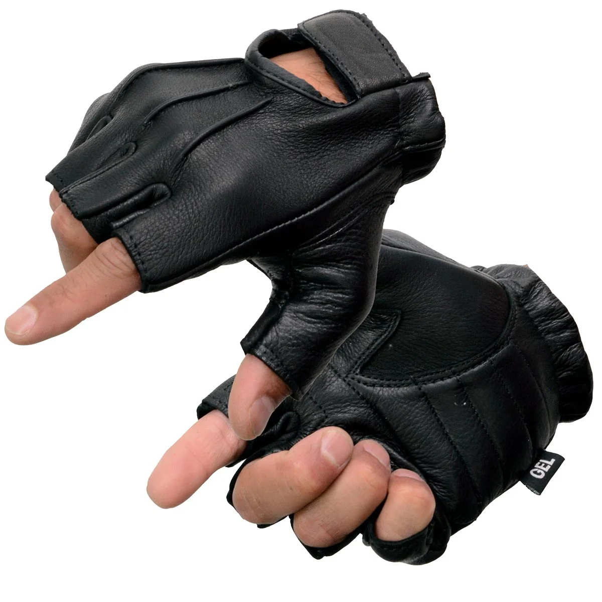 Carefully Designed Milwaukee Leather SH878 Men's Fingerless USA Deerskin Black Leather Motorcycle Rider Gloves w Gel Padded Palm Specialty