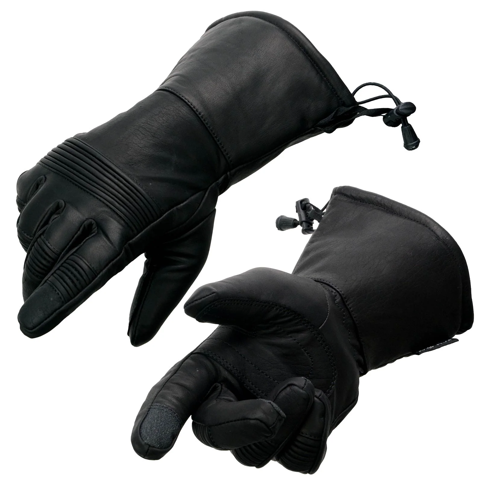 High-Grade Milwaukee Leather SH294 Men's Black Leather Waterproof Gauntlet Gloves with Stretch Knuckles Premium