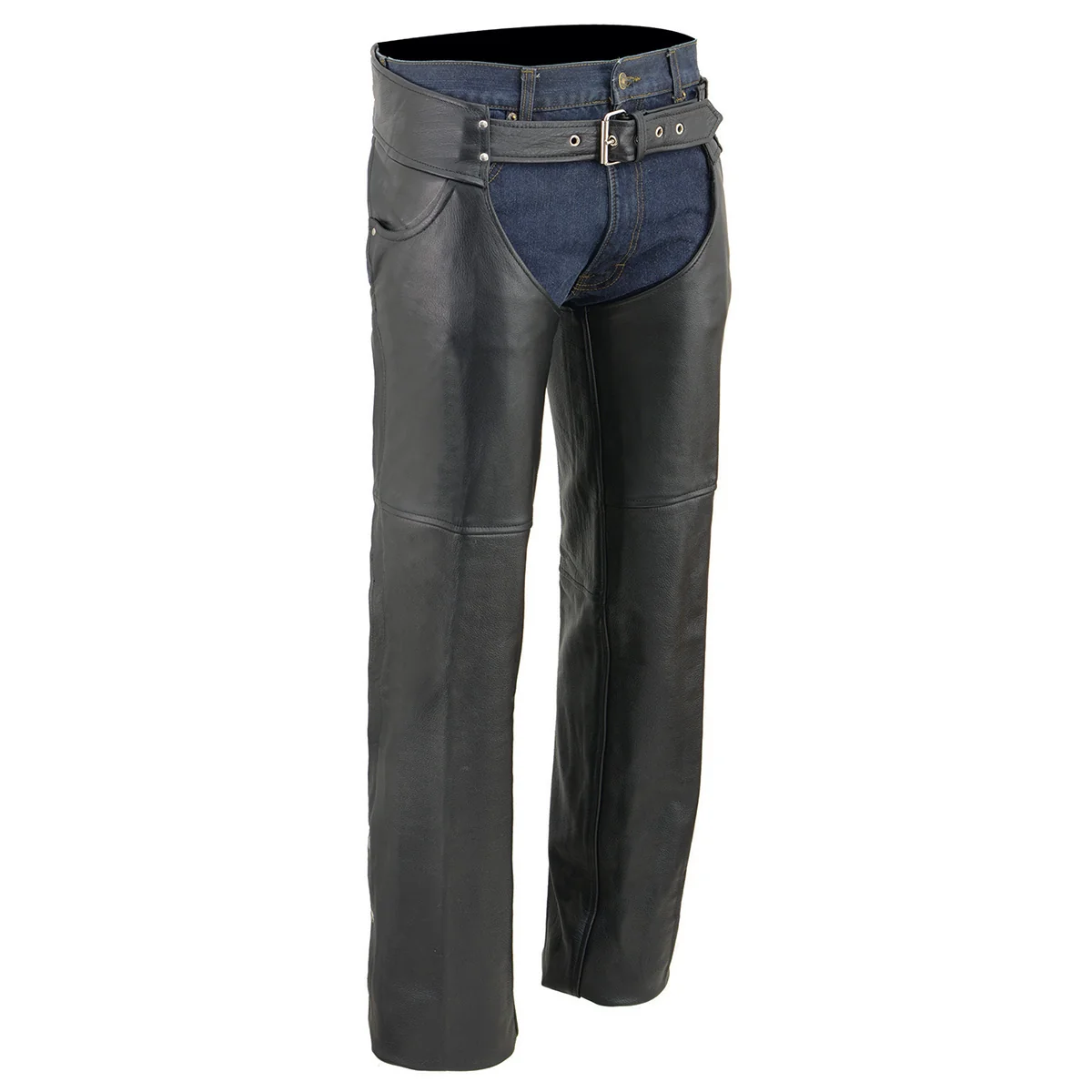 Powerful Milwaukee Leather Chaps for Men's Black Premium Leather- Classic Jean Style Pockets Motorcycle Riders Chap- LKM5781 Exclusive