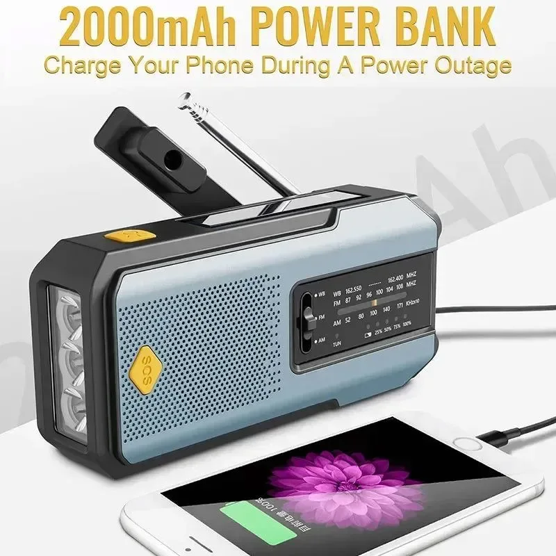 Fine Crafted Multifunctional Solar USB Charging Radio - FM AM WB Emergency with LED Flashlight Power Bank 2000mAh Professional