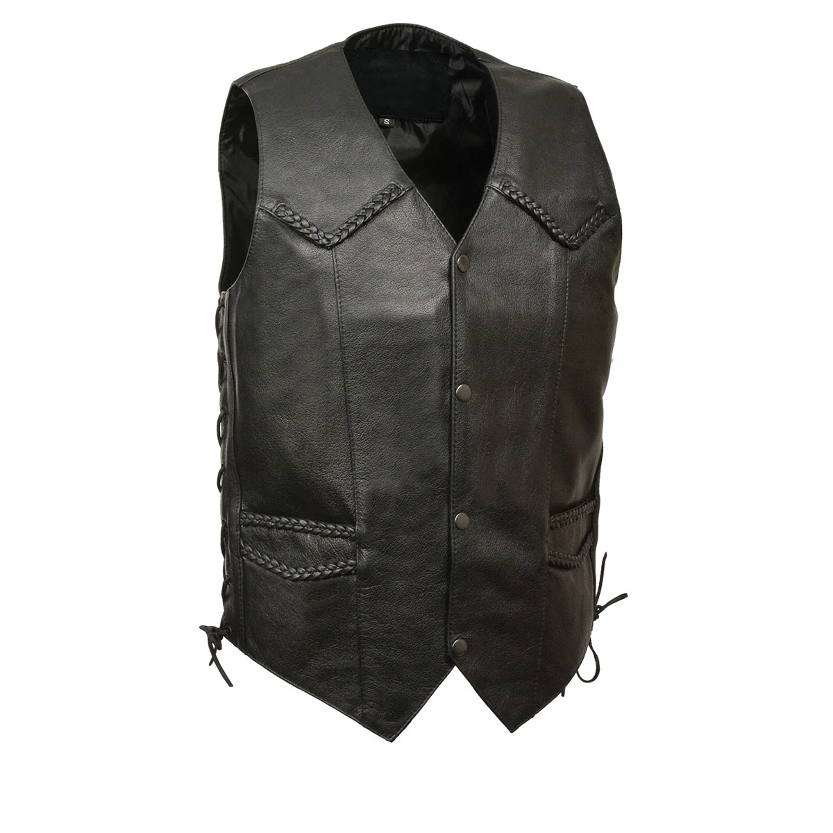 Casual Men s XS13512 Black Classic Braided Motorcycle Biker Vest Specialty