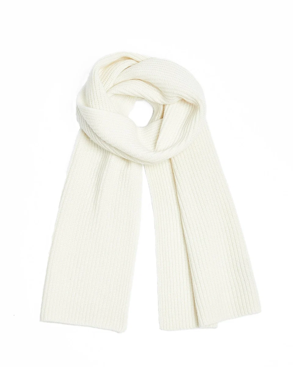 Advanced Foxford White Ribbed Cashmere Scarf Premium