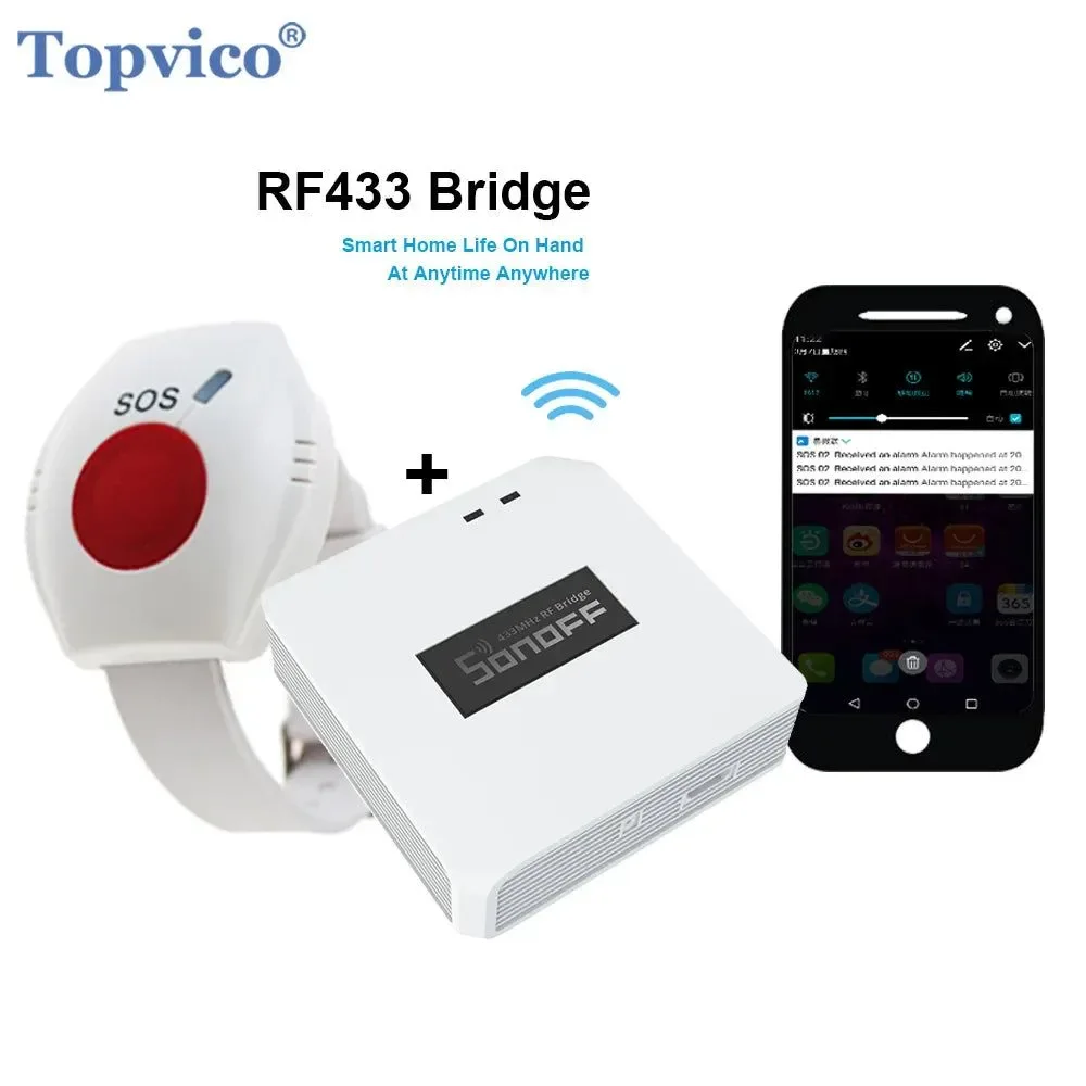 Easy-to-Use WIFI SOS Button for Elderly - RF 433MHz Panic Button Emergency Alarm Wireless Watch Bracelet with Smartphone App Integration Enhanced
