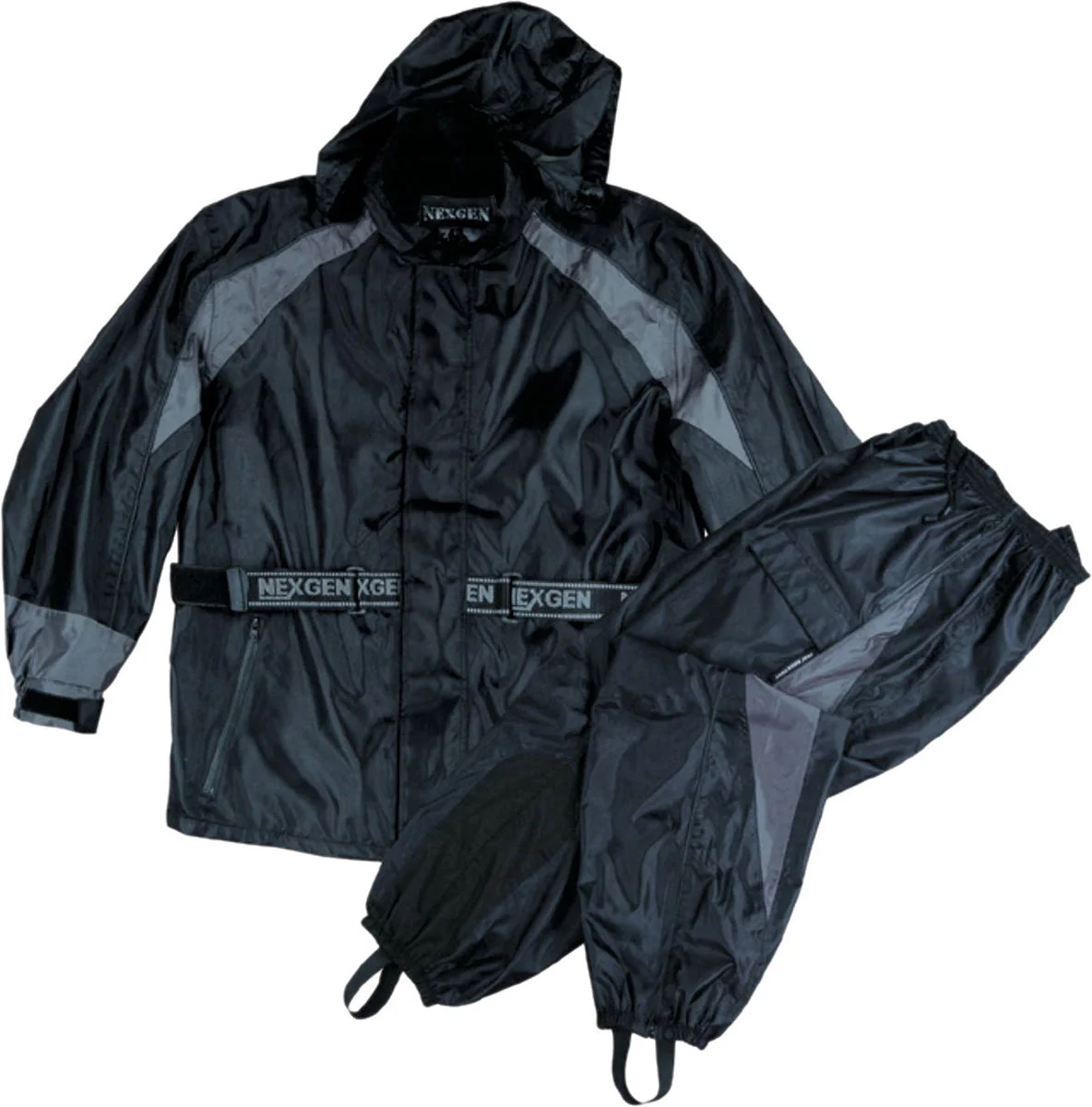 Trusted NexGen Men's SH2050 Black and Grey Hooded Water Proof Armored Rain Suit Authentic