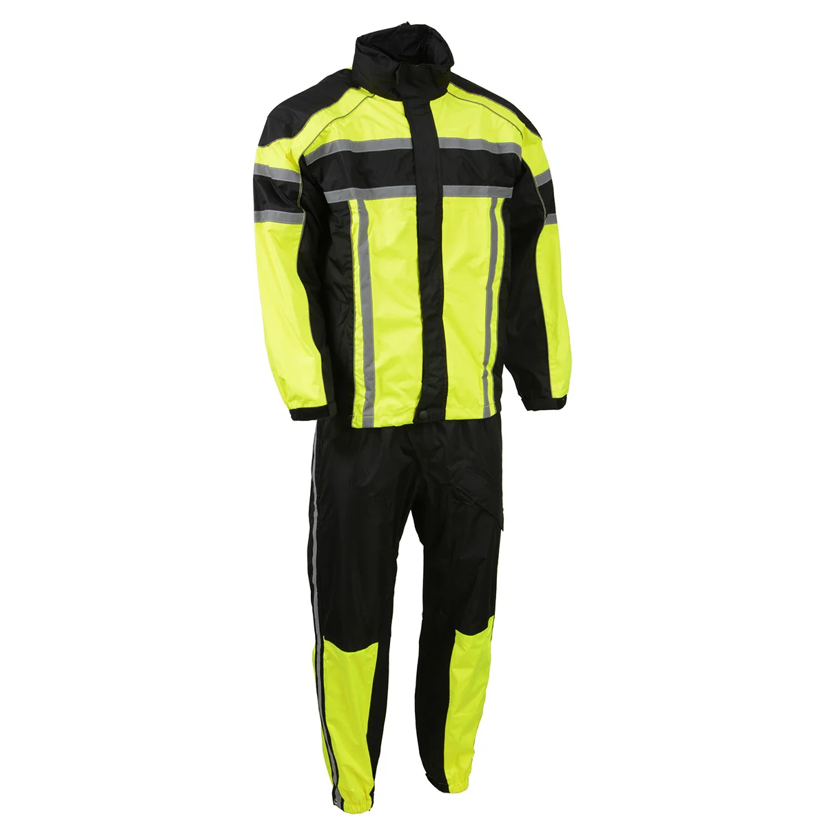 Next-Generation NexGen SH233113 Men's Black and Neon Green Water Resistant Motorcycle-Outdoors Rain Suit with Reflective Tape World-Class