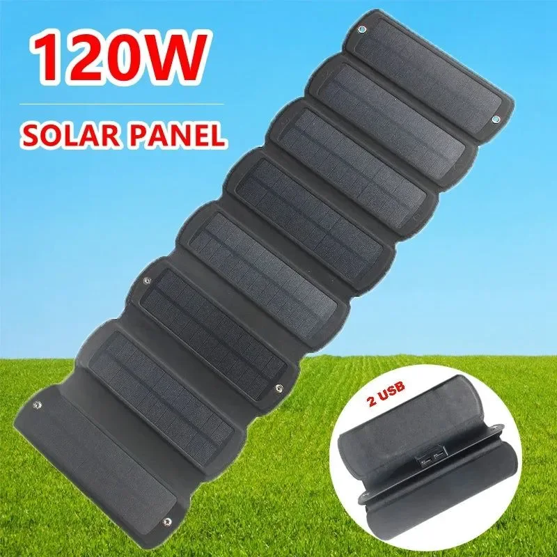 Official 120W Foldable Solar Panel Dual USB 5V Solar Charger Waterproof Solar Cell Portable Power for Camping and Hiking Exceptional