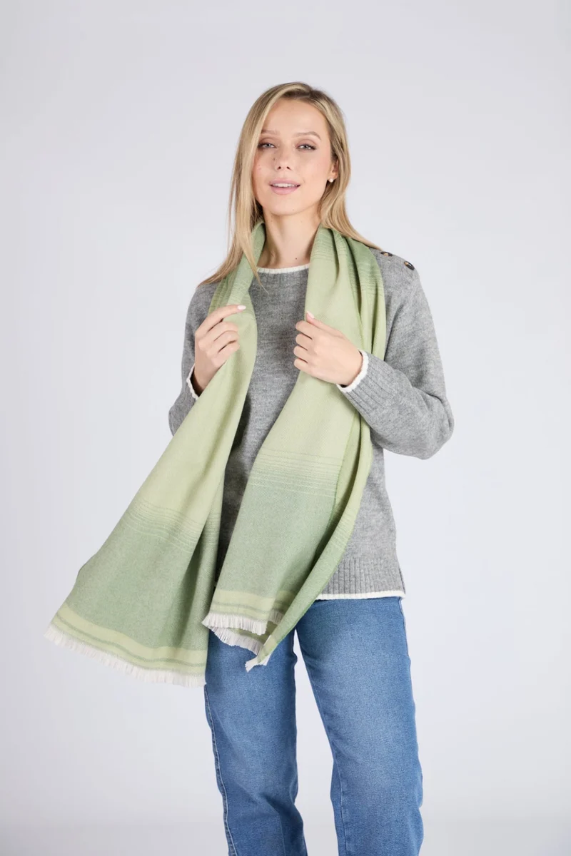 Innovative Foxford Blanket Edge Green Extra-Fine Merino Scarf Recyclable