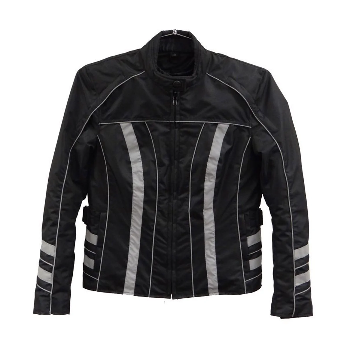 Healthy NexGen SH2394 Women's Black and Silver Textile Racer MC Jacket Environmentally Friendly