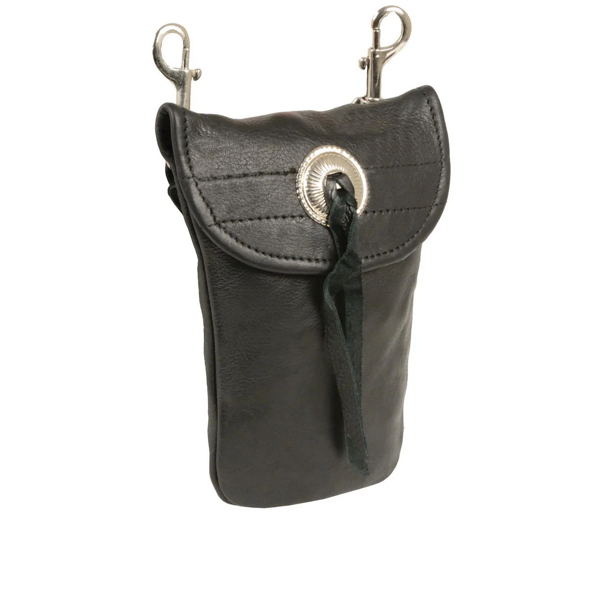 Certified Milwaukee Leather SH506BAG Unisex Black Leather Belt Bag with Concho Comfortable
