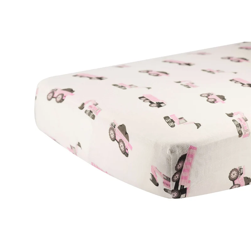 Modern Pink Digger Crib Sheet Efficient