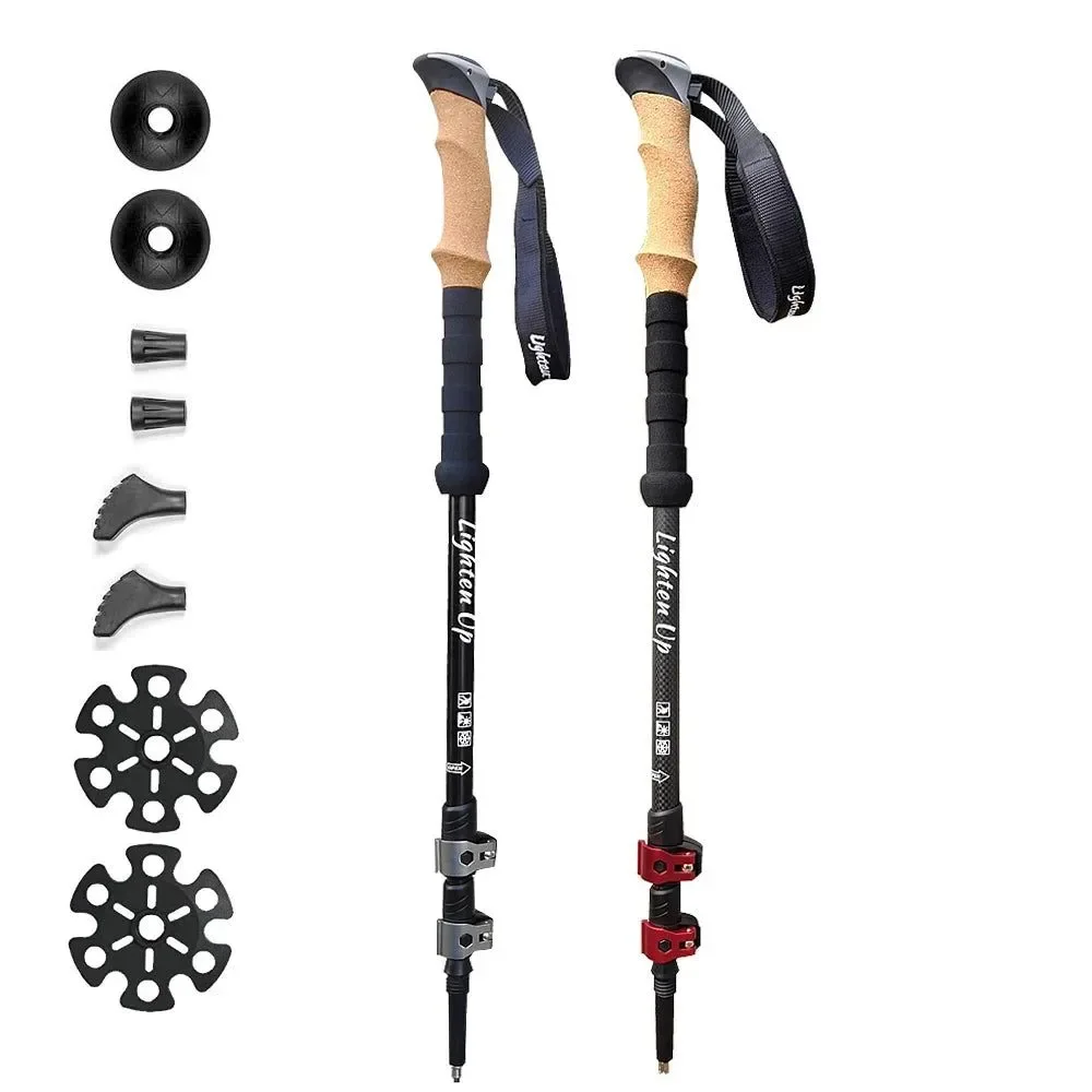 High-Performance 2Pcs Ultra-Light Telescopic Trekking Poles Folding Mountaineering Staffs with Aluminum Carbon Construction Pure