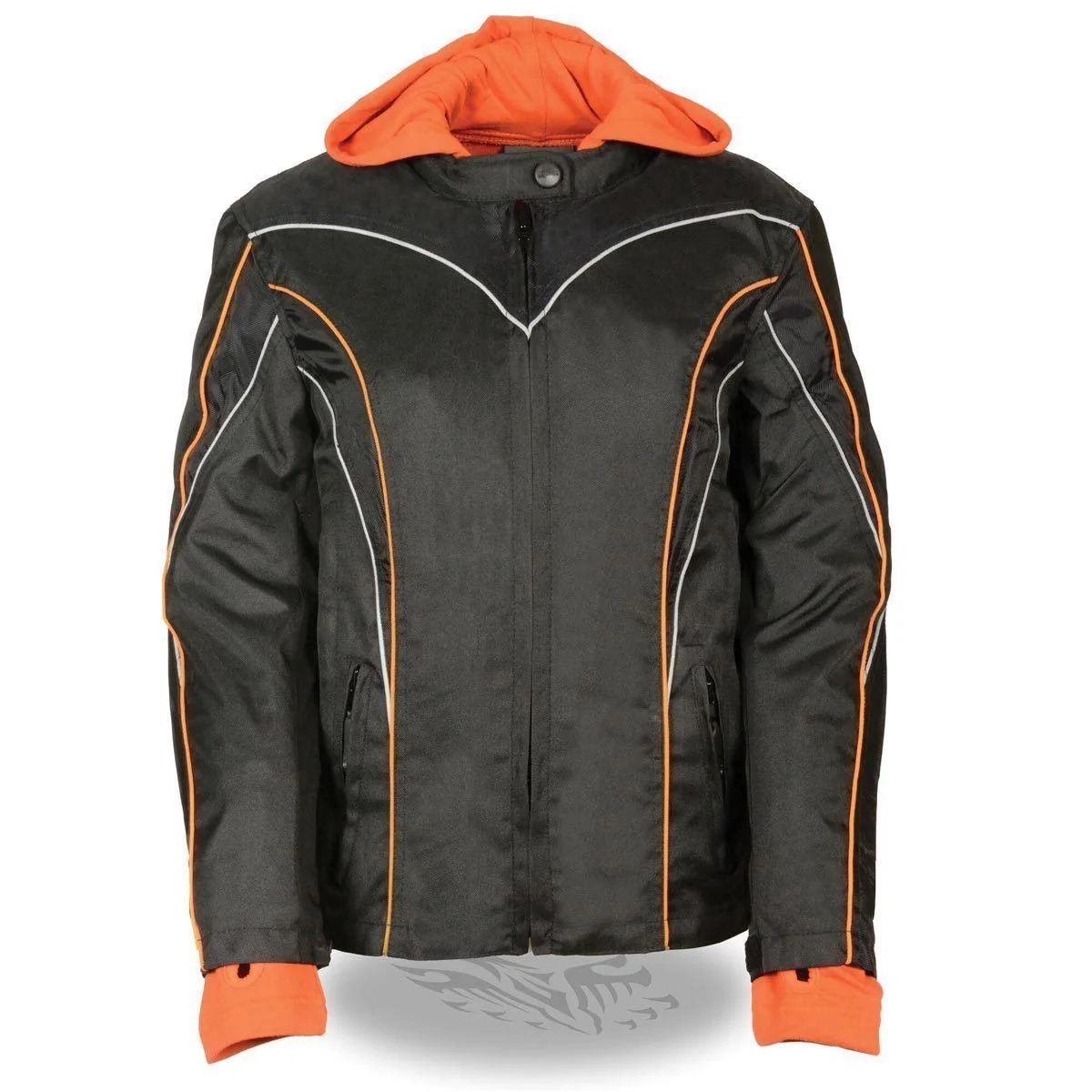 Trendy NexGen SH1960 Women's Black Hooded Textile Jacket with Reflective Piping Refined