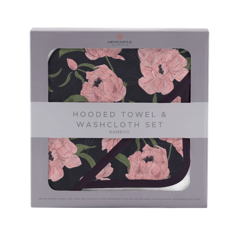 Refined Peonies Bath Set Luxurious Hooded Towel and Washcloth for Your Little One Trusted