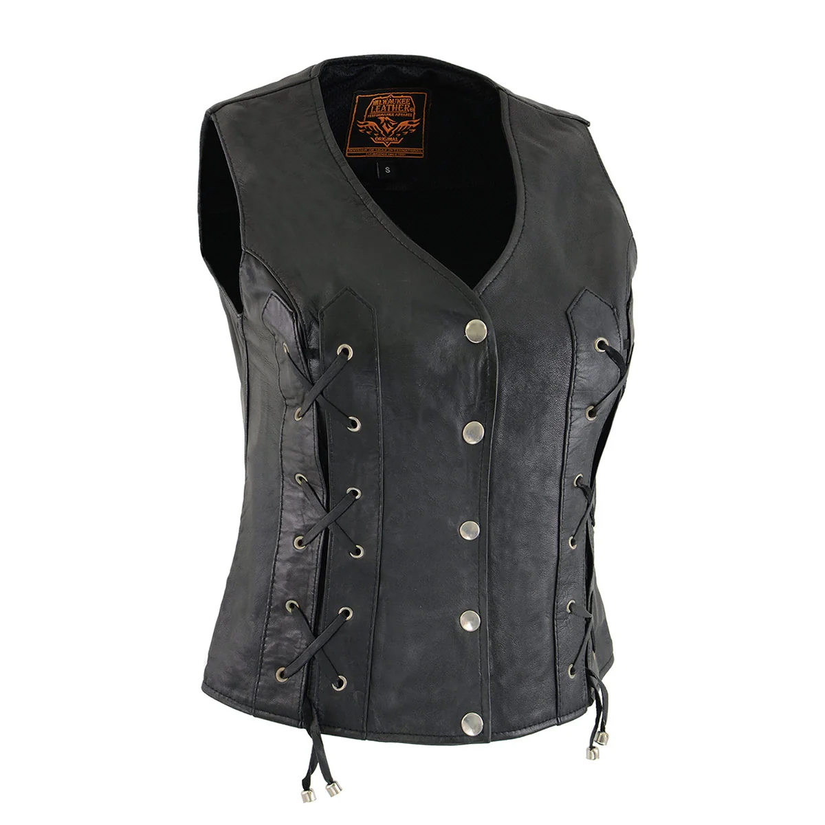 Expertly Made Milwaukee Leather SH1216 Ladies Black Leather Vest with Front Laces Outstanding
