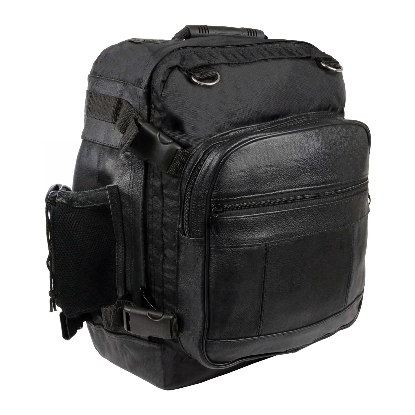Prestigious Milwaukee Leather SH54001 Medium Black Leather and Textile Motorcycle Cruiser Sissy Bar Bag Back-Pack Elegant