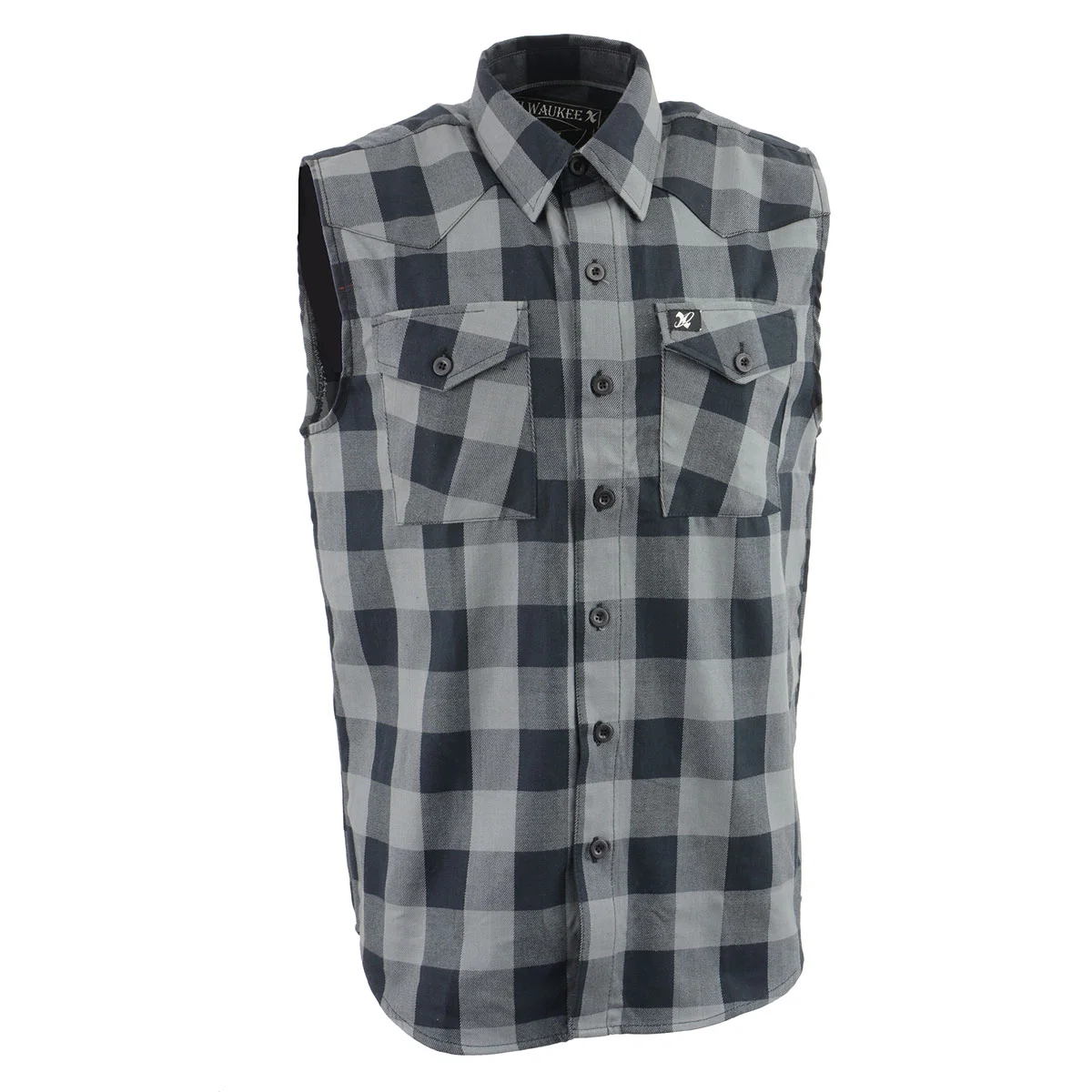 Convenient Milwaukee Leather MPM1648 Men s Classic Black and Grey Button-Down Flannel Cut Off Sleeveless Casual Shirt Expertly Made