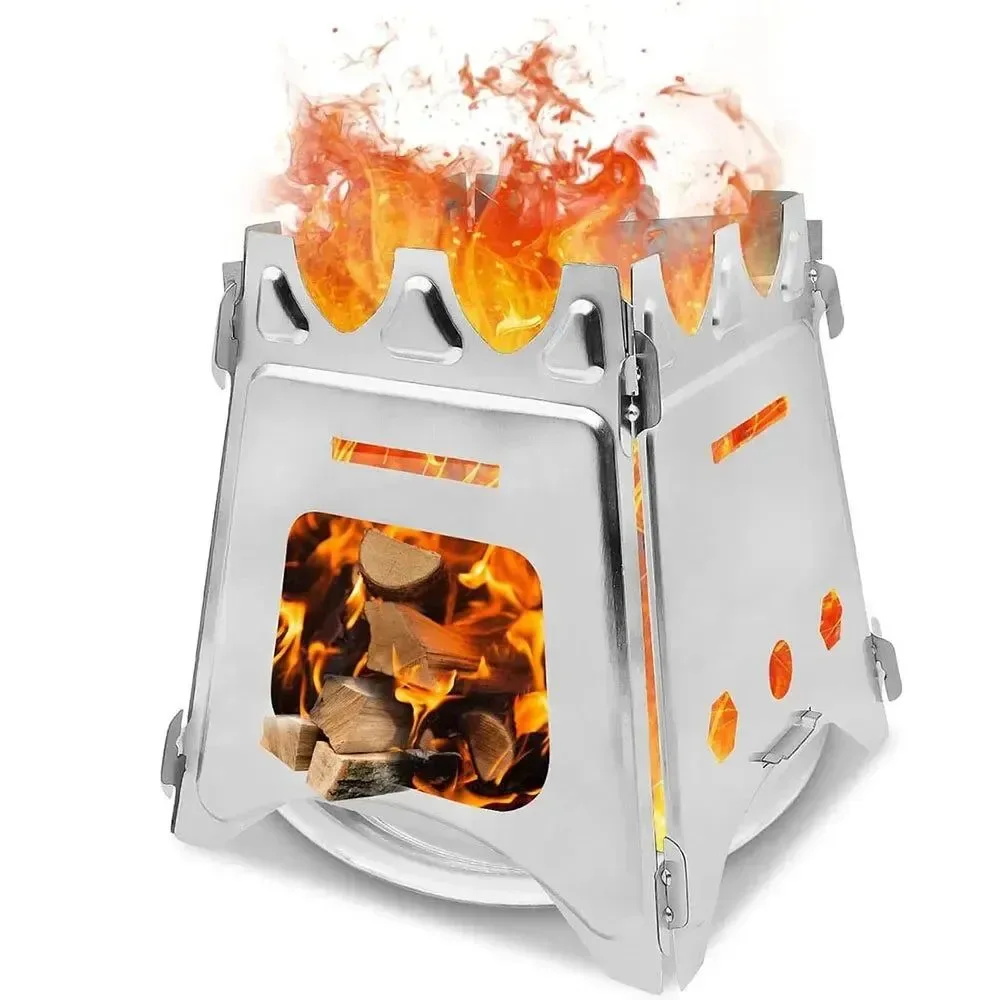 Casual Portable Camping Wood Stove - Stainless Steel Folding Lightweight Firewood Stove for Outdoor Hiking Traveling BBQ and Picnic Carefully Designed