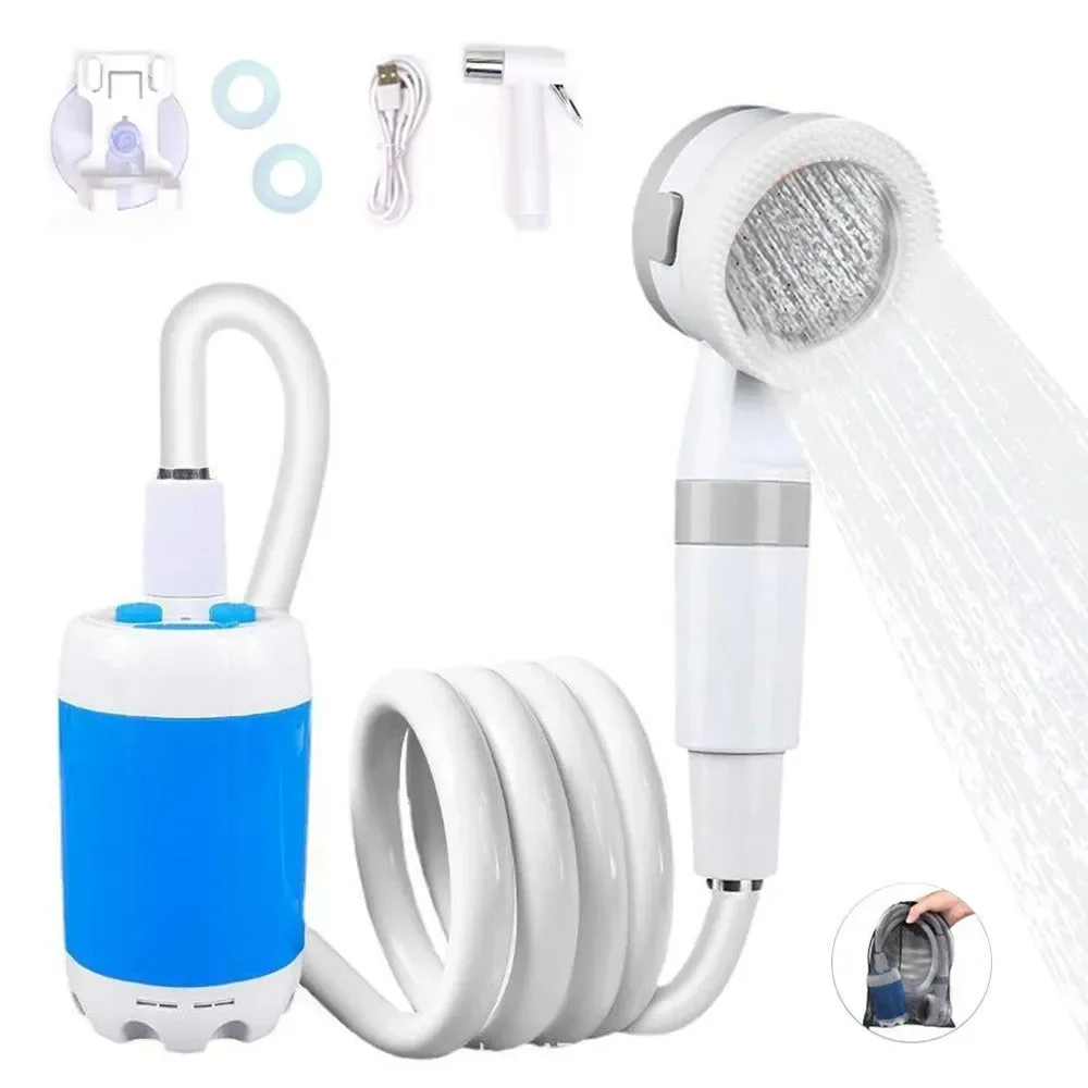 Versatile Portable Camping Shower Kit - 5000mAh Rechargeable Waterproof Battery Shower Pump for Family Camping Hiking Backpacking Travel Beach Features Specification Package Includes Note Certified