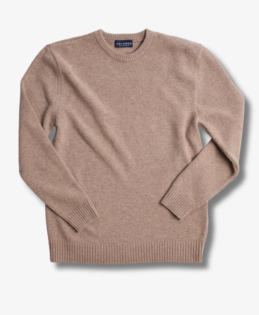Detailed Foxford Brown Lambswool Round Neck High-End