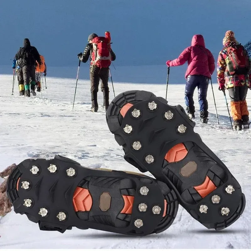 Elegant 11 Teeth Crampons – Anti-Slip Ice Grippers for Hiking Climbing and Winter Shoes Green