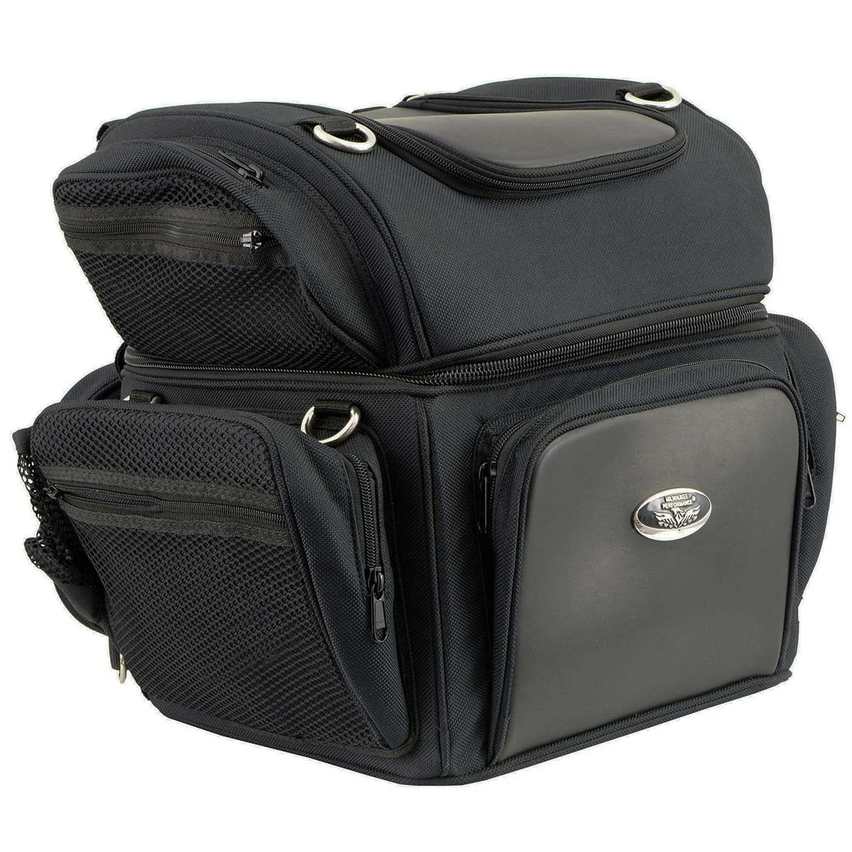 Carefully Designed Milwaukee Leather MP8170 Medium Black '5 Pocket' Textile Motorcycle Double Barrel Sissy Bar Rack Bag Genuine