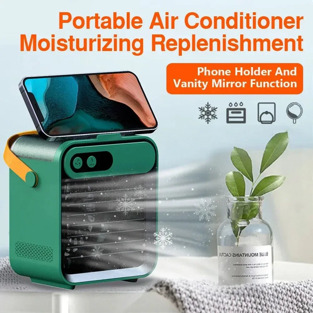 Original Design Portable USB Rechargeable Mini Air Cooler Fan with Phone Holder and Mirror Proven