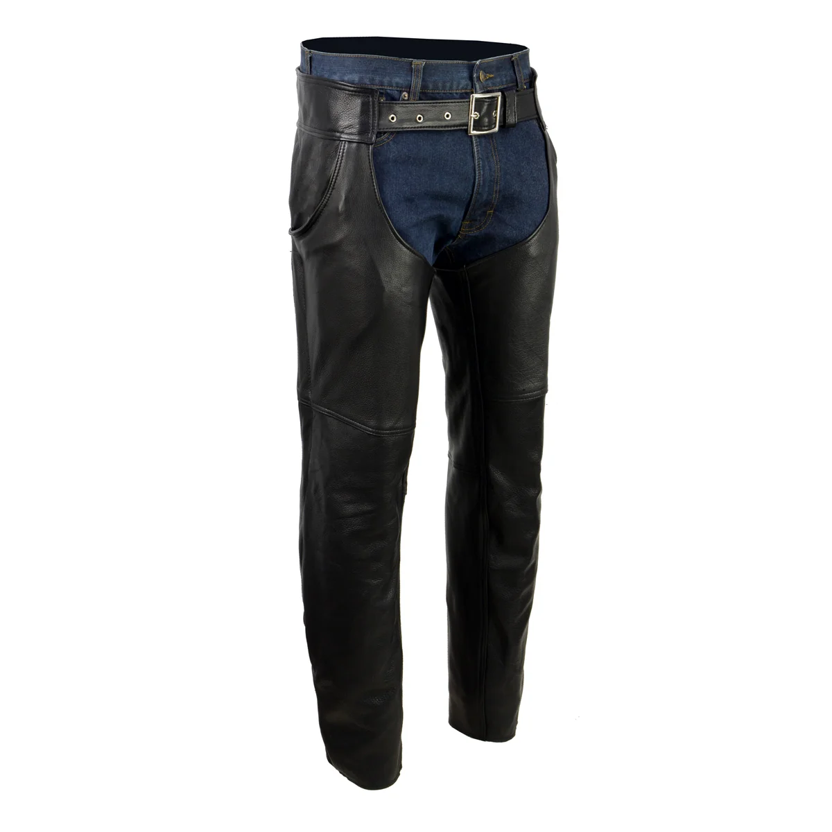 Eco-Friendly Milwaukee Leather USA MADE MLM5570 Men's Black Enfold Classic Premium Leather Motorcycle Chaps with Jean Pockets Solid