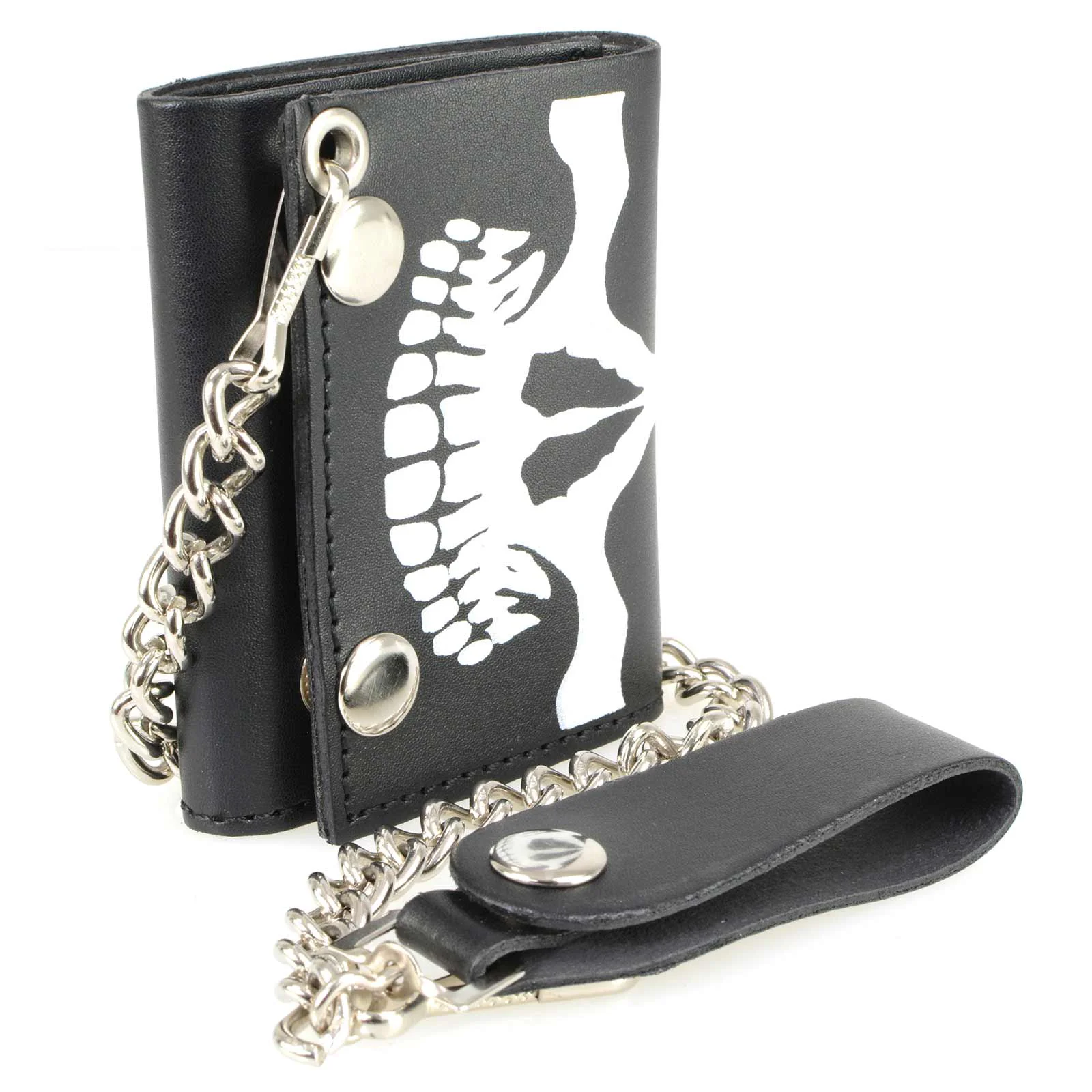 Efficient Milwaukee Leather MLW7834 Men's 4 Leather Skeleton Teeth Tri-Fold Wallet w Anti-Theft Stainless Steel Chain Innovative