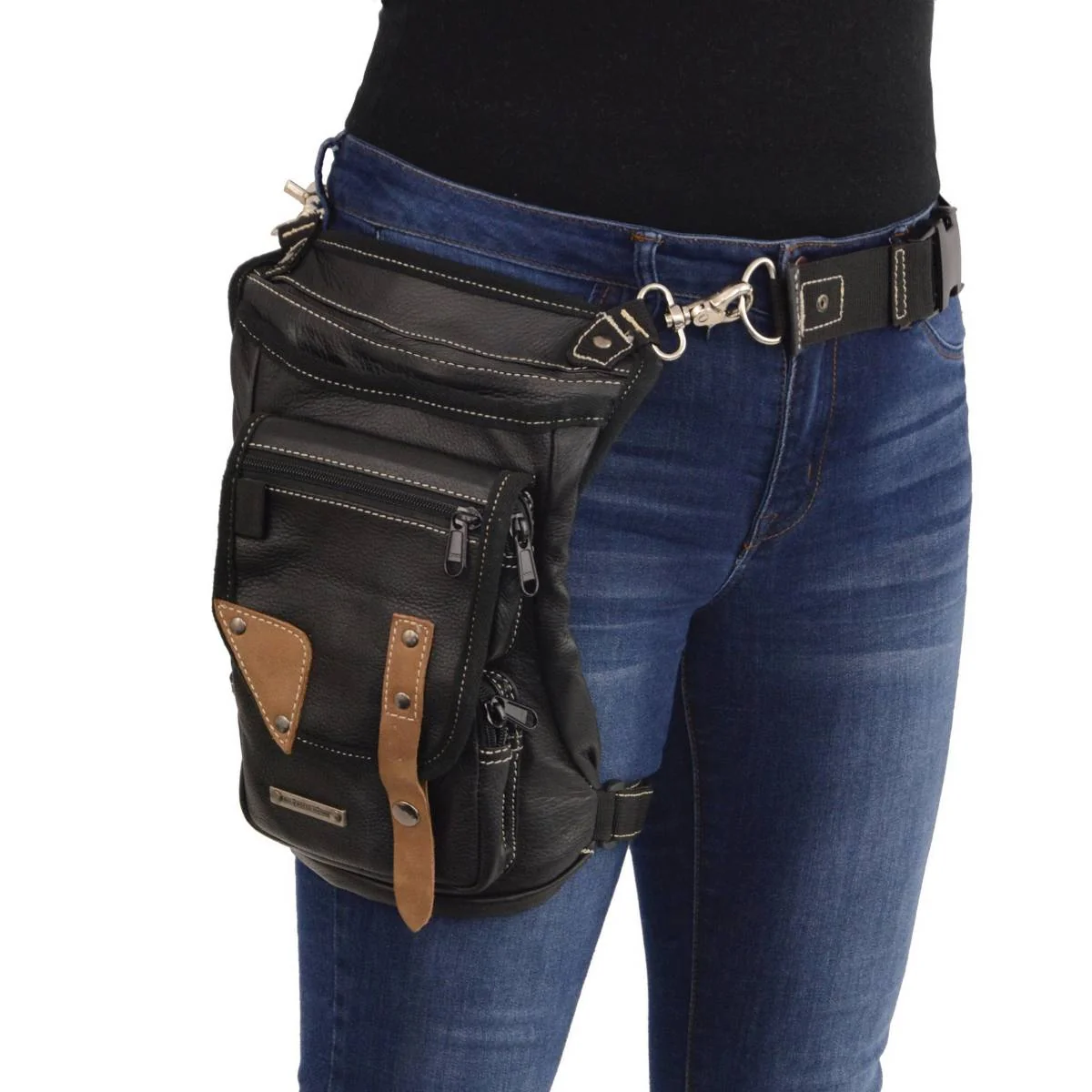 Luxury Milwaukee Leather MP8880 Black Conceal and Carry Leather Thigh Bag with Waist Belt Eco-Friendly