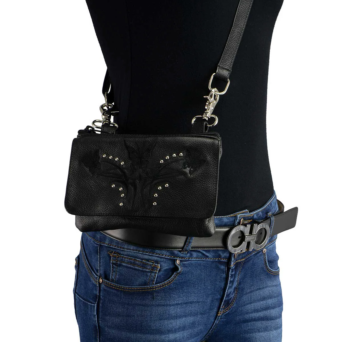 Organic Milwaukee Leather MP8851 Women's Black Leather Multi Pocket Belt Bag Unique