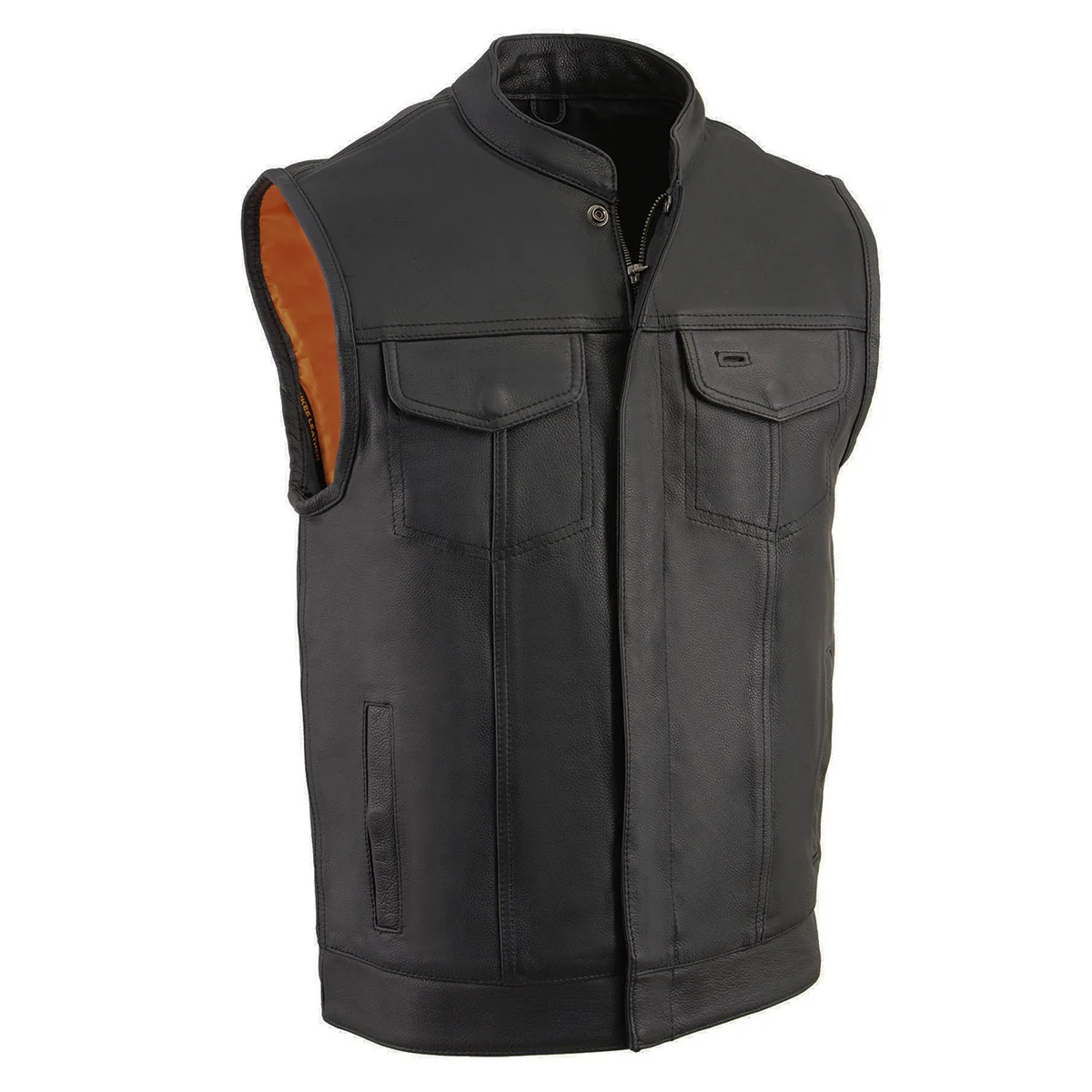 Smooth Milwaukee Leather MLM3510 Men's Black Premium Leather Club Style Vest - Dual Closure Open Neck Motorcycle Rider Vest Crafted