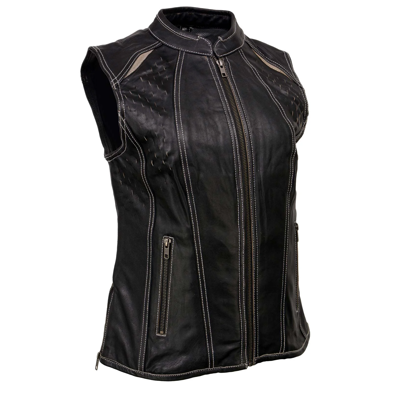 Easy-to-Use Milwaukee Leather MLL4507 Women's Black Leather Orange Accented Laser Cut Vented Scuba Style Motorcycle Rider Vest Optimized